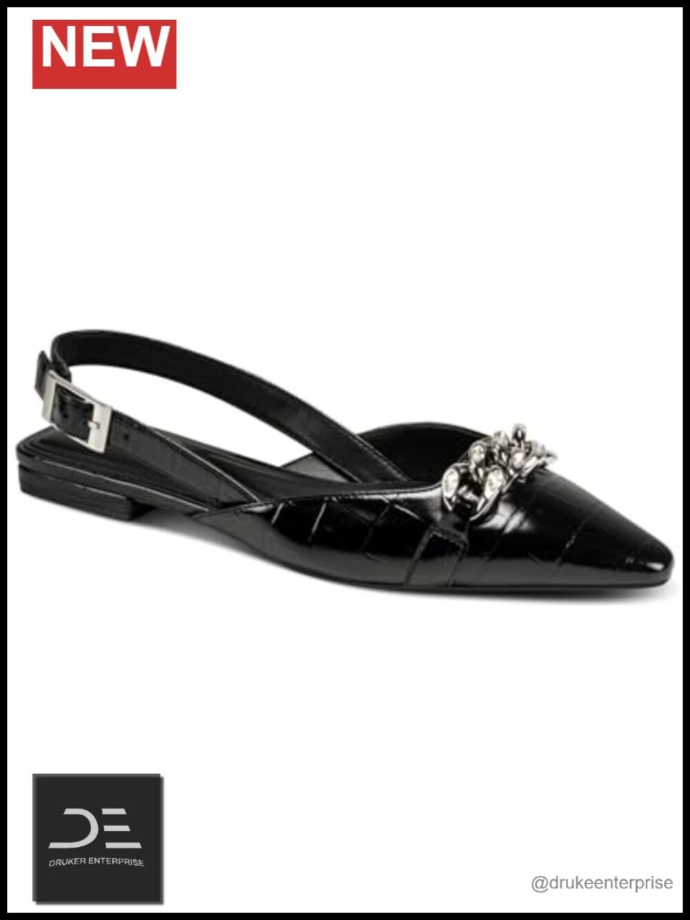 DKNY Cosetta Slingback Pointed Toe Ballet Flat with Embellishments